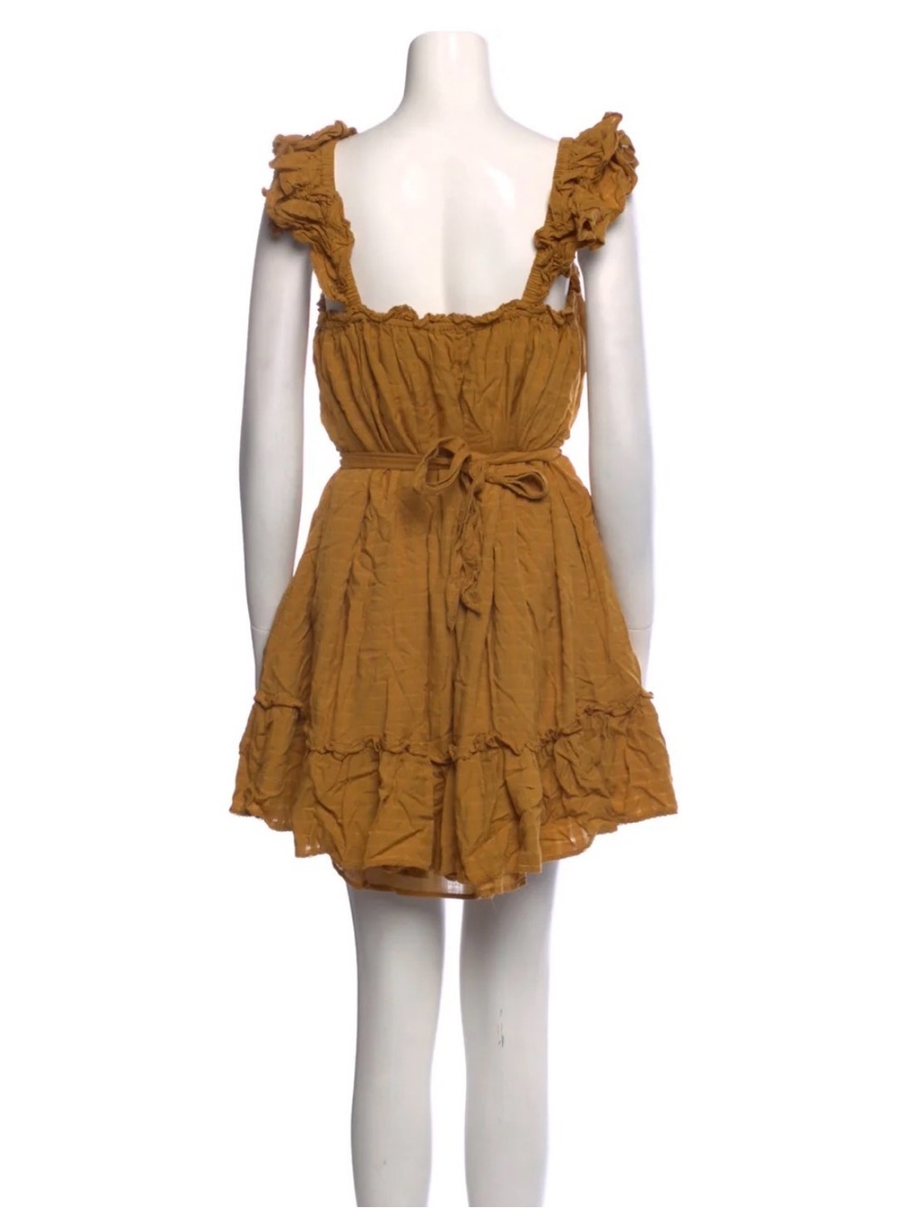 Cleobella A-Line Dress Mustard Ruffle Strap Square Neck Mini Dress S - Picture 2 of 10